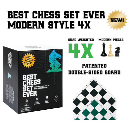 Best Chess Set Ever XL - Quadruple Weight 4X Modern Style Pieces & Double-Sided Black/Green Silicone Board