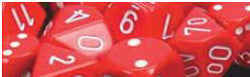 D10 Opaque Dice, Red/White, 10Ct - Boardlandia