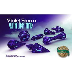 Polyhero Dice: Wizard Set - Violet Storm With Lightning - Boardlandia