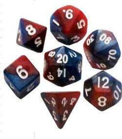 7 Count Mini Dice Set - Red And Blue With White Numbers - Boardlandia