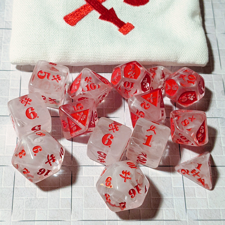 Slashing Damage - Acrylic, Clear/Red (14) Dice